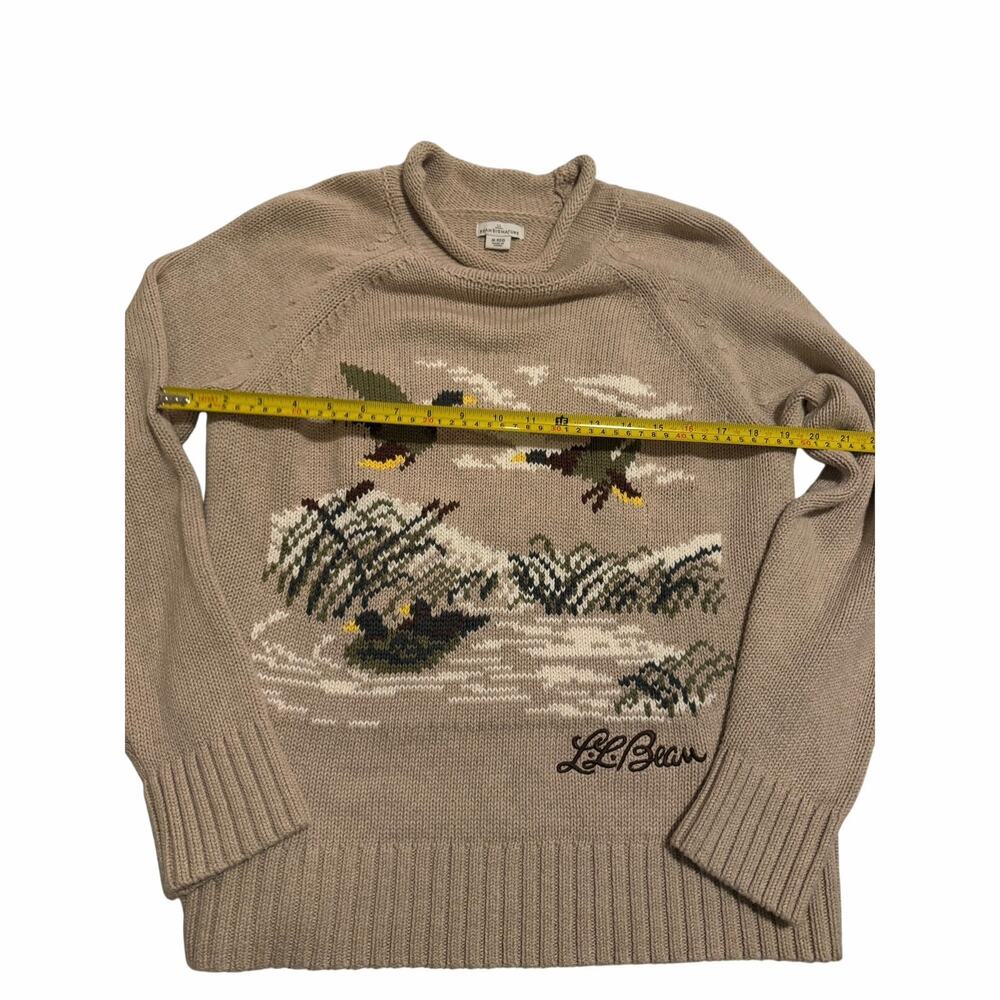 LL Bean Signature Khaki Roll Neck Sweater with Ducks - Picture 3 of 4